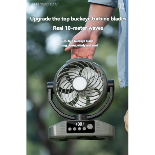 Ventilateur 5 vitesses avec lampe intégrée et batterie externe 20000mAh