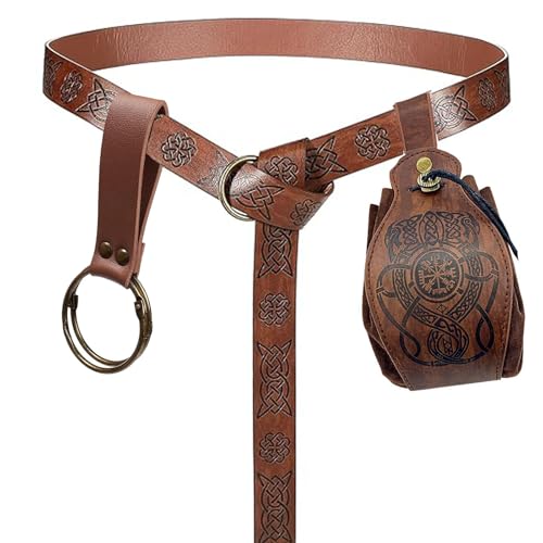 Pochette de ceinture médiévale viking en cuir marron rétro aux finitions historiques