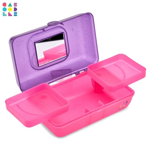 Image of Caboodles Pretty in Petite Makeup Box, Two-Tone Purple Sparkle on Pink Sparkle, Hard Plastic Organizer Box, 2 Swivel Trays, Fashion Mirror, Secure Latch for Safe Travel (Pack of 3)