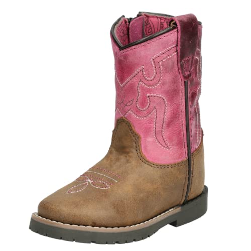 Smoky Mountain Toddler-Girls' Autry Western Boot Square Toe Brown/Pink 3 D3