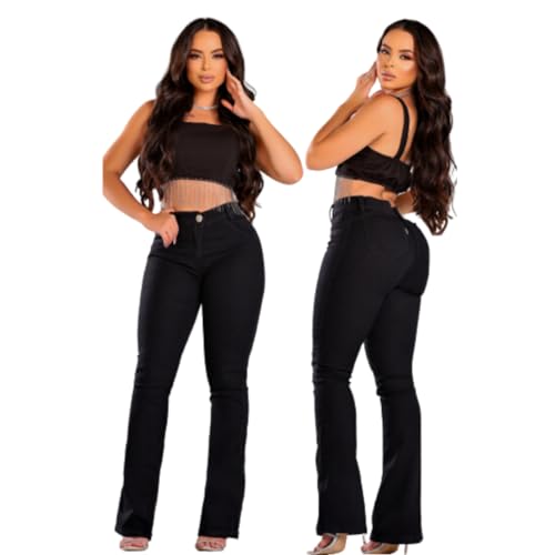 Calça Jeans Feminina Flare Boot Cut com Elastano, Cintura Alta (BR, Numérico, 44, Regular, Regular,