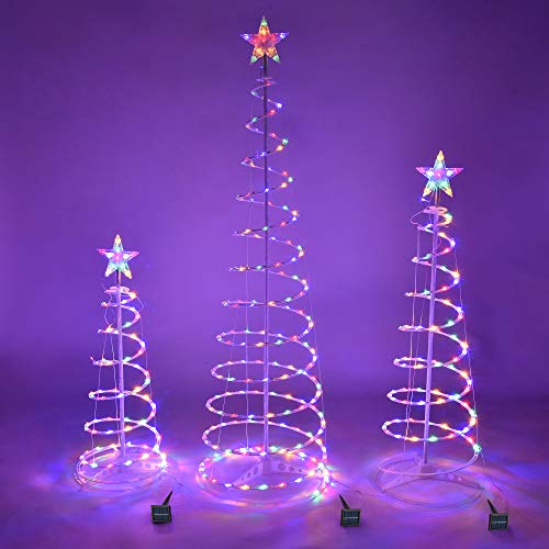 Yescom Solar Panel Set of 3 LED Christmas Spiral Light Kit 6Ft 4Ft 3Ft Indoor Outdoor Garden Party