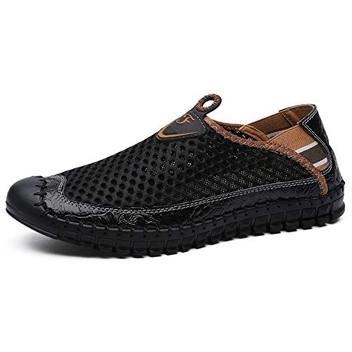 Preisvergleich Produktbild Xinghuanhua Fahrschuhe Sommer Mesh Freizeitschuhe Für Männer Atmungsaktiv Nähte Müßiggänger rutschfeste Flache Kollisionsvermeidung Runde Zehe Slip-on Outdoor Strand Wilde Schuhe Wasserschuhe 38-48