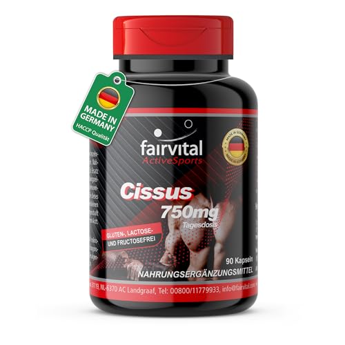 fairvital Cissus Kapseln 90 Kapseln 750mg pro Tag Ketosterone + Calcium aus Rotalge HOCHDOSIERT VEGAN Cissus Quadrangularis