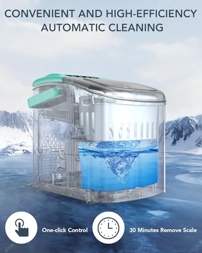 Image of Ice Maker Countertop, Efficient Easy Carry Ice Machine, Self-Cleaning Ice Maker with Ice Scoop & Basket, 9pcs / 8mins 26.6Lbs Per Day for Home /Office /Kitchen,Green