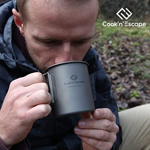 Image of COOK'N'ESCAPE Titanium Camping Pot, Camping Cookware Set, 2 in 1 Pots and Pans Set with Folding Handle, Ultralight Camping Frying Pan Open Over Fire Food Cooking for Outdoor Backpacking Hiking Picnic