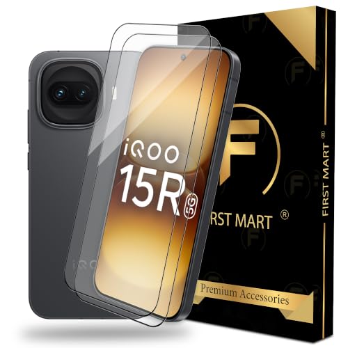 Image of FIRST MART Tempered Glass Screen Protector for iQOO 15R - Full-Glue Screen Guard, 3D Edge to Edge, HD Clear, Bubble-Free, Case-Friendly, Black, Pack of 2
