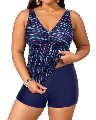 Image of Yonique Womens Plus Size Swimsuits with Shorts Tummy Control Tankini Two Piece Bathing Suits Athletic Swimwear