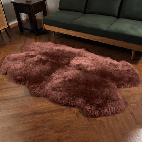 Premium Genuine Fur Sheepskin Rug Real Australia Sheepskin Natural Luxury Fluffy Lambskin Fur Area Rug Seat Covers for Kids Bedroom Sofa Chair Cover … (Mocha, 4ft x 6ft)