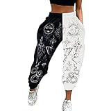 Farbe: wie im Bild gezeigt MoneRffi Damen Jogginghose Loose Fit Sporthose Farbblock Sweatpants Elastischer Bund Freizeithose Lang Yoga Hosen Laufhosen Hohe Taille Trainingshose mit Taschen(#2，M)