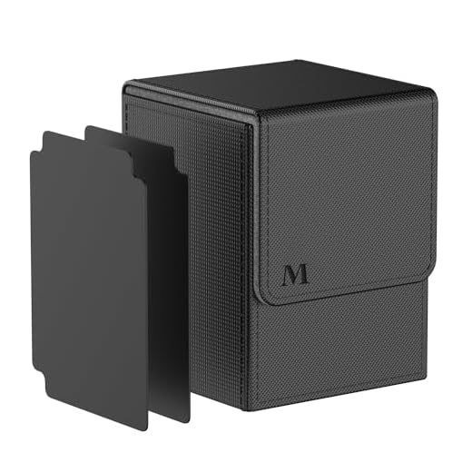 Pulchra Scatola Box Porta Carte Capacità fino a 110 carte, con 2 Piastra di Partizione, Magnetic Flip Deck Box (Logo-M Design, Nero)