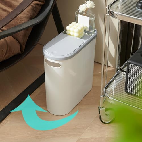 Caneca de basura rectangular blanca de 2.1 galones con tapa presionable miniatura 2