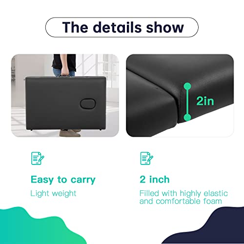 Aluminum Massage Table Portable Massage Bed Height Adjustable Spa Bed 2 Fold Facial Tattoo Salon Bed W/Face Cradle Carry Case (Black) #TOP5