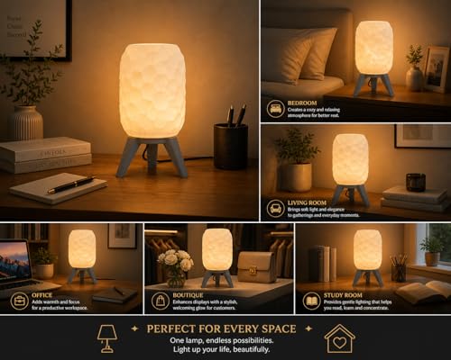 Image of Action Pro Table Lamp with Tripod Stand, Warm Light, Modern Bedside Lamp for Home & Bedroom (Design-2)
