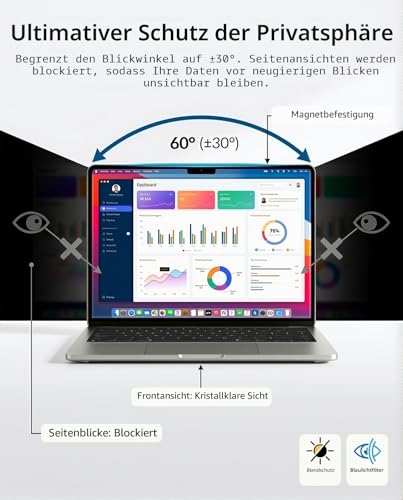 Afterplug Abnehmbarer magnetischer Blickschutzfilter für MacBook Air 13,6 Zoll (M2/M3/M4/M5, 2022-2026), L-förmige Streifen für sichere Befestigung, Blendschutz & Blaulichtblockierung