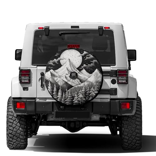Image of Delerain Spare Tire Cover with Backup Camera Hole Mountain Views Wheel Covers Waterproof Dust-Proof UV Sun Universal Fit for RV Trailer RV SUV Truck (18 Inch for Diameter 32 inch-34 inch)