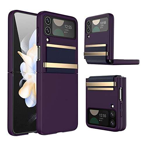 TECHGEAR for Samsung Galaxy Z Flip 4 Screen Protector Case Z Flip 4 Case with Stylish Leather Hinge & Metal Trim Hard PC Shockproof [Screen Protector] Case for Samsung Z Flip4 Purple