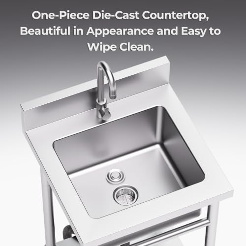 Image of 20 inch Stainless Steel Utility Sink,Hot and Cold Water Mixer Tap With 360 Rotation,Suitable For Kitchens, Bathrooms, Farmhouses, Outdoor areas, and other Locations Where Water is Needed.
