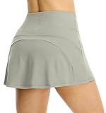 icyzone Damen Tennis Rock Sport Golf Skort mit Tasche & Innenhose Minirock Laufrock (L, Light Grey)