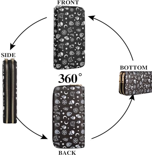 Halloween Skull Wallets for Women Large Capacity 2 Zipper Around Gothic Wallet Ladies Goth Purse Credit Card Holder (Skull)3