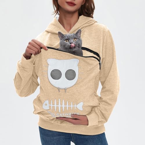 Sudadera para mujer con bolsillo para mascotas y capucha ajustable 2