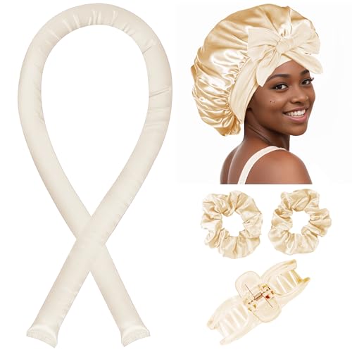 Heatless Hair Curler,Blowout Heatless Curls Overnight,No Heat Curling Rod Set with Satin Bonnet for Sleep in,Champagne