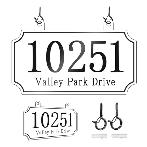 Hanging Address Plaque Sign - Reflective Mailbox House Number Plaque Sign,House Address Numbers for Ouside House,Lamp Post,Light Post,Mailbox,Front Door Metal 10 x 6 inch
