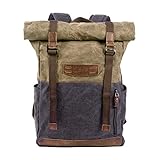 ✔【Flexibel】Tagesrucksack mit gerollter Klappe sieht stylisch aus und sorgt für einstellbares Innenvolumen. Das gerollte Oberteil wird mit zwei Lederriemen gesichert. Mehrere Außentaschen erleichtern den Zugriff auf Smartphone, Reisepass, Geldbeutel.