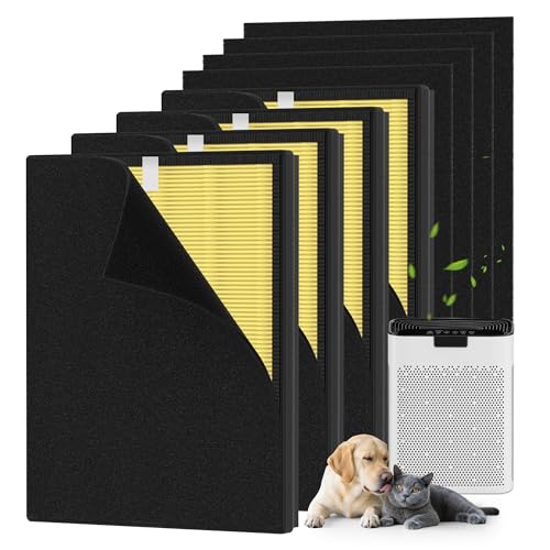 Image of 4 Packs KJ190L Pet Care Replacement Filter Compatible with MOOKA KJ190L and KJ190H Air Purifi-er, Washable 3-Stage Filtration for Smoke, Pollen, Activated Carbon for Odor & Dander Control, Yellow