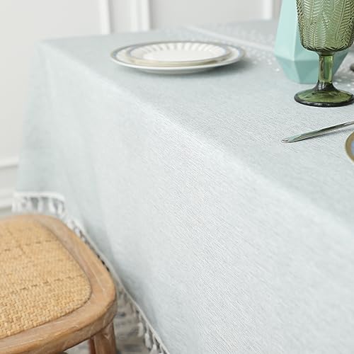 Nappe de table anti tache bleu blanc à petits points et franges 90x140cm - 4