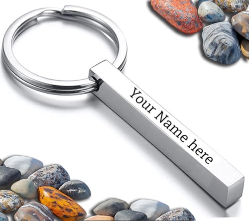 Addlinemart 3D Vertical Customizable Silver Colour Keychain, Meta...