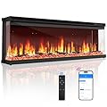 3 Sided Electric Fireplace, 60" Smart WiFi Fire Place Mount/Built-in, 12 Realistic Flame Colors, 5 Color Brightness, 1500W with Timer Remote Control, Log, Crystals