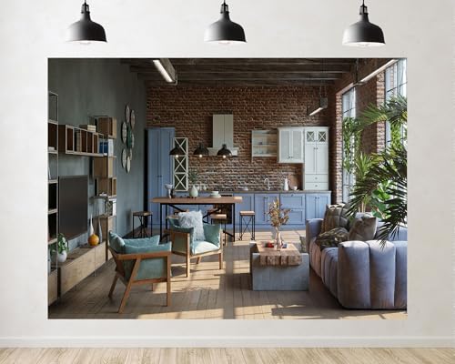 Trykid 8x6ft Industrial Loft Living Room Photography Backdrop Exposed Brick