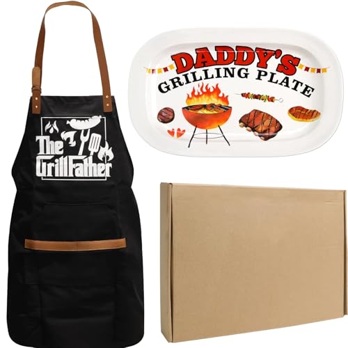 WorldBazaar Daddys Grilling Platter Dad Grill Apron BBQ Grilling Tray Apron Set Father Gifts From Son Daughter Birthday Holiday