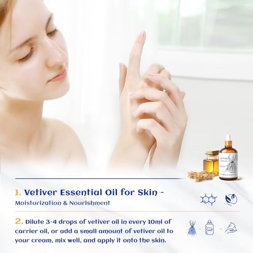 Image of HIQILI 100ML Vetiver Essential Oil, 100% Pure Natural for Diffuser Calm and Relation- 3.38 Fl Oz