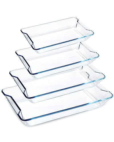 Set de 4 Plats de Cuisson en Verre, 1+1.6+2.5+3.6L, Set de Plats à Lasagne, Plats à Lasagne pour le Four, Plats de Cuisson Rectangulaire