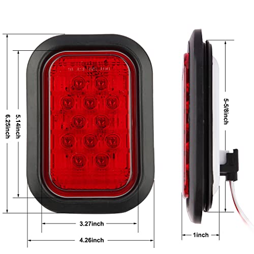 Partswcgg 6Pcs 5"X3" Rectangle Led Stop/Turn/Tail/Brake & Backup Reverse Truck Trailer Tail Hitch Lights 12 Led W/Grommets & 3 Wire Pigtail Plug Kit Waterproof (4Xred+2Xwhite) #TOP4