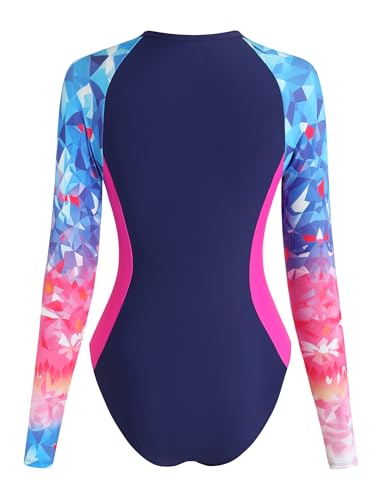 Image of ZAFUL Women's Long Sleeve Rash Guard Swimsuit One Piece Zipper Surfing Bathing Suit