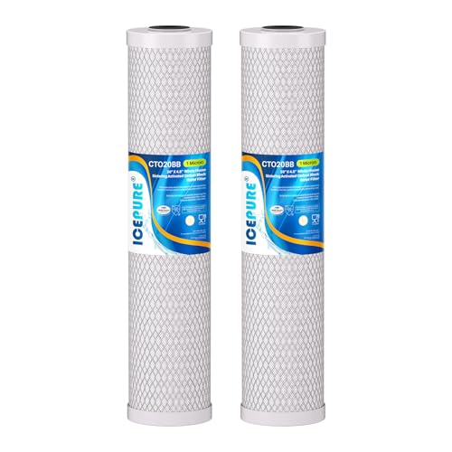 Image of ICEPURE 1 Micron 20 inch x 4.5 inch Whole House CTO Coconut Shell Activated Carbon Water Filter Cartridge Replacement for FC25B, EPM-20BB, CB-BB-20, DB20P, EP-20BB, CTO-F20B-5, F3WGB32BM, 155783-43, 2 Pack