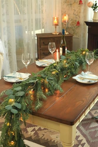 EnnbeRuu Real Touch Norfolk Pine Garland with Tassels, Christmas Garland (Norfolk & Tassels, 9FT)