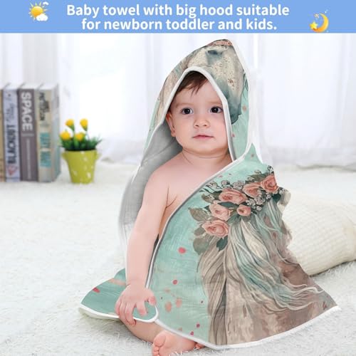 Image of YETTASBIN Horse Baby Towel, Ultra Soft Absorbent Cotton Baby Hooded Bath Towel for Newborn Baby Boy Girl, Toddler, Infant Registry Gift - 30 x 30 Inch