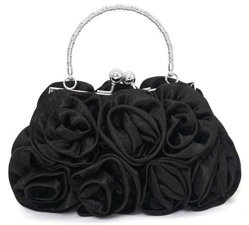 Pochette en satin motif rose pour un mariage ou bal de fin d'année