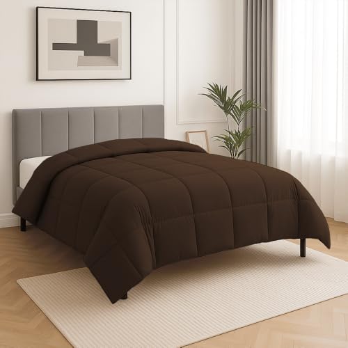 Image of Palatial King Size Comforter Set - All Season Down Alternative Bedding Comforter Set - Quilted Duvet Insert with Corner Tabs - Box Stitched Blanket - Breathable, Soft - Dark Chocolate