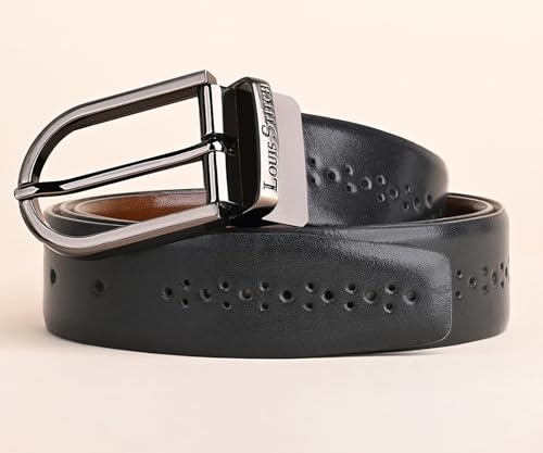 Image of LOUIS STITCH Men's Spanish Leather Reversible Belt 1.25 inch (35mm) Handcrafted Formal Waist Strap Officewear Men Gents Boys (Black /Tan) (LSBE-VB-CPBG)