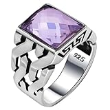 Men's Solid Genuine 925 Sterling Silver Ring Simulated Purple Amethyst Handmade Cuban Link Chain Motif Braided Ring, gift for men (Simulated Amethyst, 14)