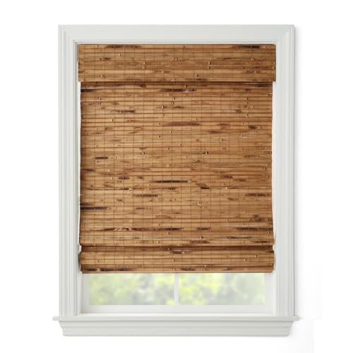 Cordless Woven Wood Roman Shades, 24W x 36H, Hatteras Camel,