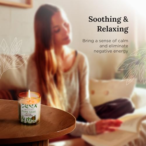 Magnificent 101 Set of 3 Long Lasting Pure Sage Smudge Candles - 42 Hour Burn, 3.5 Oz Each, Made with Soy Wax and Herb, Ideal for House Energy Cleansing, Meditation & Manifestation