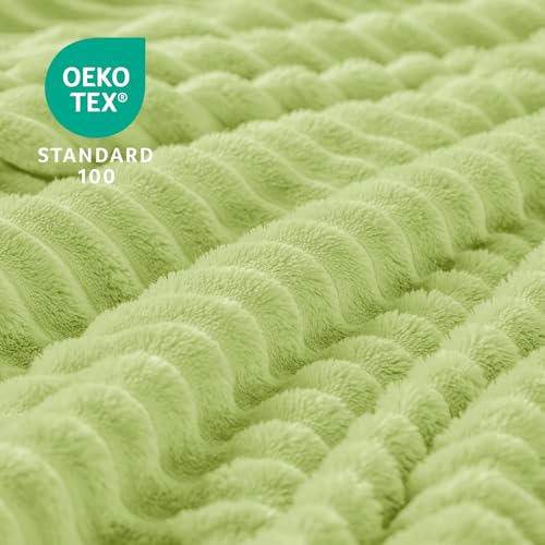 Image of BEDELITE Fleece Blanket Twin Size - 3D Ribbed Jacquard Soft and Warm Decorative Fuzzy Blankets - Cozy, Fluffy, Plush Lightweight Throw Blankets for Couch, Bed, Sofa(Cream Lime, 60x80 inches)