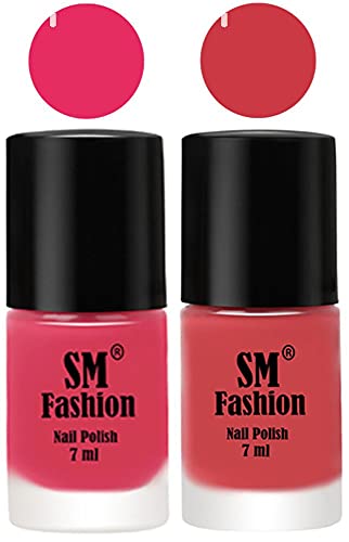 Image of Long Lasting Nail Polish | Nail Paint Combo 7 ml Each) - Set of 2 Dark Rose Pink-Punch Pink