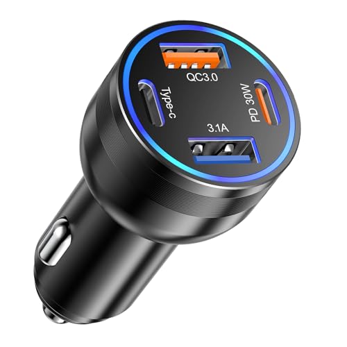 USB C Car Charger, 65W 4-Port PD Super Fast Charging Type C Car Charger, Cigarette Lighter Adapter, USBC Car Phone Charger Adapter for iPhone 16/15/14/13/12/11 Pro Max,Samsung Galaxy S24 Ultra/S23